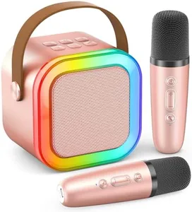 Karaoke Machine for Kids Adults, Portable Bluetooth Mini Karaoke Microphone Singing Speaker with 2 Wireless Mic and Light,Toys for All Smartphones,Birthday, Family,Home Party (Rose Gold)