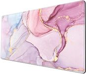 Desk mat XXL Mouse pad, Pink Rose Gold Marble Office Supplies and Accessories Decor Office for Women 31.5X15.75in,Stitched Edges Smooth Surface and Non-Slip Rubber Bottom,Large Mouse pad for Desk …