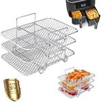 LEEWENYAN Air Fryer Racks for Ninja Dual, 3 Layers Stainless Steel Cooking Rack, Stackable Dehydrator Rack, Air Fryer AF300UK AF400UK Accessories, Grilling Rack for Ninja/Salter/Tower Double Air Fryer