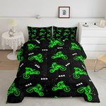 Feelyou Boys Dirt Bike Bedding Set Cool Sports Comforter Set for Kids Boys Motocross Rider Comforter Fluorescent Green Bike Quilt Set 1 Comforter Set with 1 Pillowcase Twin Size