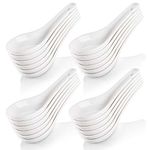 Yopay 24 Pack Soup Spoon Ceramic Asian Ramen Spoons, 5 Inch Small White Porcelain Spoons, Dessert Spoon for Kids Adults Appetizer Wonton Dumpling Miso Pho Macaron, Dishwasher Safe, Oven Safe