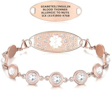 Divoti Medical Alert Bracelets for Women, Custom Engraved Brilliance Medical ID Bracelet — PVD Rose Gold/White / 6.25"