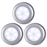 Motion Sensor Lights Indoor, STAR-SPANGLED High CRI Stick on Puck Lights Battery Powered, Cordless LED Light for Under Cabinet, Cupboard, Wardrobe, Stairs, Kitchen, Hallway (Silver, Cool White, 3Pack)