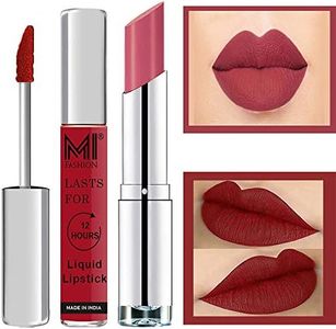 MI Fashion Made in India Lipstick Combo Offers 100% Veg Long Lasting - Red Liquid Matte Lipstick, Mauve Creamy Matte Lipstick