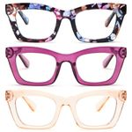 REAVEE Cateye Reading Glasses for Women Blue Light Blocking Ladies Stylish Computer Eyeglasses with Spring Hinge, Floral Pattern/Rose/Tea, 2.75