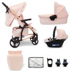 My Babiie MB200i 3-in-1 Travel System - Baby Pushchair, Carrycot, Infant Car Seat (R129 i-Size), Foldable, Includes Footmuff, Rain Cover, from Birth to 22kg (4 Years Approx.) - Pink Plaid