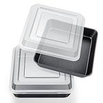 HaWare 8 x 8 inch Square Baking Pan with Lid, Non-Stick Cake Pan, Stainless Steel Bakeware, Quality Cake Mold Food Container, Durable Brownie Baking Tray, Oven & Fridge Safe, 4 Pieces(2 Pans + 2 Lids)