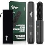 Beard Straightener Brush, REHOYO Cordless Hair Straightening Comb with Different 3 Temperature, Rechargeable Anti-Scald and Auto-Off of Portable Hair Salon for All Hair Type