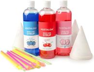 Nostalgia Premium Snow Cone Syrup Party Kit, 20 Snow Cones, 20 Spoons/Straws, Blue Raspberry, Cherry, Cotton Candy