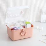 HomeStrap Pill Mate First Aid/Medicine Box With Handle, Segregation Tray With 2 Compartments - Plastic, Pink