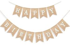 Uniwish Happy Birthday Banner for Birthday Party Decorations, Rustic Burlap Bunting Swallowtail Flags, 2 in 1