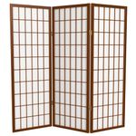 Oriental Furniture Smaller Sized Height, 4-Feet Short Window Pane Japanese Screen Room Divider, 3 Panel Walnut