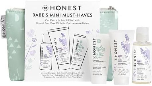 The Honest Company Babe's Mini Must Haves Gift Set | Travel Size Lavender Shampoo + Body Wash (2 fl oz), Face + Body Lotion (1 fl oz), Organic All Purpose Balm (.75 oz), Reusable Pouch