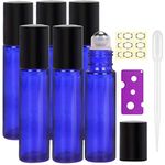 Yalbdopo Essential Oil Roller Bottles - 6Pcs, 10ml Refillable Cobalt Blue Glass Roll on Bottles with Black Lids, 12 Pcs Labels, Dropper & Opener Included - Perfect for Fragrance, Aromatherapy