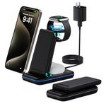 Wireless Charger Stand, Fast Foldable 3 in 1 Wireless Charging Station for iPhone 15/14/13/12 Series, for Samsung Series, Charging Station for Apple Devices for iWatch 9/8/7/6/5/4/3/2, Airpods Pro 3/2