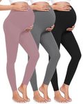 CTHH Women's Maternity Leggings Over The Belly Pregnancy Active Wear Workout Yoga Tights Pants(3 Pack Black/Gray/Pink, Large)