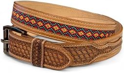 DANIEL'S ARTPLANET Western Belt for Men Handmade Full Grain Leather Beaded Tooled Cowboy Belt with Removable Buckle 1.5”