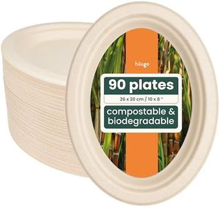 HAAGO 90 Piatti Ovali Biodegradabili in Canna da Zucchero Ecologici e Compostabili, 26 cm