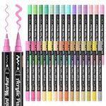 Shuttle Art Dual Tip Acrylic Paint Pens, 28 Pastel Colours Fine & Brush Paint Marker Pens, Paint Pens for Rock Painting, Ceramic, Wood, Fabric, Art Marker Pen Set for Kids Adults on Christmas Easter