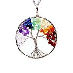 Peora 7 Chakra Rainbow Tree of Life Crystal Wire Wrapped Gemstone Necklace For Women Girls