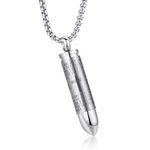 MONIYA Stainless Steel Bullet Pendant Urn Ashes Necklace Cross Lords Prayer in English, 21.6" Box Chain Silver