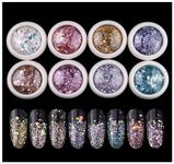 Nail Art Gradient Glitter Magic Color Changing Laser Thin Sequins Mixed Mirror Hexagon Shape Mermaid Flakes Spangles Palette Craft Glitters Holographic Manicure (8 PCSmailers)