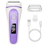 Electric Lady Shaver Bikini Trimmer, Wet & Dry Rechargeable Cordless Painless Electric Razor for Women, LED Display Razor for Legs Underarms (Purple)