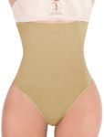 FUT Women Thong Shapewear Waist Cincher Girdle High Waisted Thong Panties Tummy Slimmer Body Shaper, #1 Beige, 4X-Large