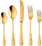 Bisda Silverware Set, 20 Piece Premium 18/8 Stainless Steel Hammered Kitchen Utensil Flatware Cutlery Sets of 4, Mirror Polish, Dishwasher Safe Fine 20-Gold