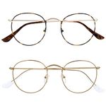 OPULIZE Sol Reading Glasses Blue Light Blocking 2 Metal Retro Frames Improve Headaches Sleep Computer Gaming Brown Gold Mens Womens BB94-29 +1.00