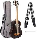 Aklot Electric Bass Ukulele 30 inch Ebony Fretless African Blackwood U Bass Professional Aquila EADG with Gig Bag Strap for Beginner and Advanced