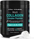 Vital Vitamins Collagen Peptides Powder - Multi Collagen Type I, II, III, V, X - Collagen Powder for Women & Men - Unflavored - Promotes Hair, Skin, Nails, & Joints Health - 30 Servings