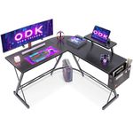 ODK Gaming Desk 127x127x75cm Black Computer Desk with Monitor Stand L Shaped Gaming Desk for Home and Office