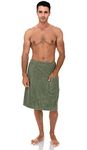 TowelSelections Mens Shower Wrap Adjustable Cotton Terry Bath Gym Cover Up with Snaps, Oil Green, Small-Large