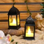 Satyam Kraft 2 Pcs Flameless and Smokeless Acrylic Antique LED Hurricane Lantern Lamp and Wall Hanging for Home, Lobby, Drawing Room, Diwali Decoration(Yellow)(Pack of 2)