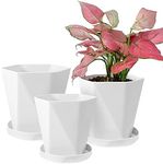 SE SUN-E Sun-E Planters for Indoor Plants Flower Pots 7.6/6.5/5.1Inch Set of 3 Plant Pots for Outdoor with Drainage Holes and Saucers Modern Decorative Gift Idea (Pearl White)