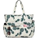 oscaurt Beach Bags for Women, Waterproof Beach Bag with 9 Pockets Large Capactiy Tote Bag with Zip Holiday Essentials for Women