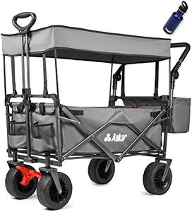 AUKAR Collapsible Canopy Wagon - Heavy Duty Utility Outdoor Foldable Garden Cart - with Adjustable Push Pulling Handles,Big Wheels for Sand, for Shopping, Picnic, Camping, Sports - Grey