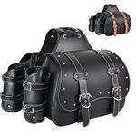 Motorcycle Saddlebags|Throw Over Saddle bags|Pvc Faux Leather Side Tool Bags with cup holder|Storage Tool Bag for Motorbike|Universal Motorcycle|Accessories|Waterproof|1Pair|two-color belt|L|Black24