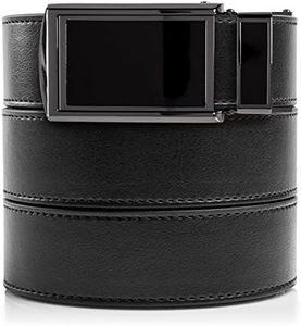 SlideBelts Men's Animal-Friendly Leather Belt without Holes - Black Buckle / Black Leather (Trim-to-fit: Up to 48 Waist)