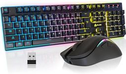 KLIM Thunder Wireless Gaming Keyboard and Mouse Combo - New 2024 - Wireless Backlit Keyboard with Long-Lasting Built-in Battery + 4800 DPI RGB Wireless Gaming Mouse for PC