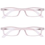 OPULIZE Ted Reading Glasses 2 Pack Narrow Matt Lightweight Frame Transparent Baby Pink Spring Hinges Scratch Resistant Mens Womens RR17-4 +1.00