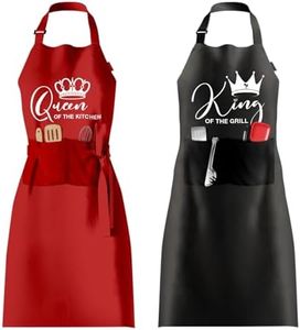 OARSE King Queen Apron Set Couple Aprons for Valentine's Day gifts His and Her Aprons for Couples, Black,white, One size