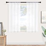 MRTREES Voile White Curtains 54 Inch Drop 2 Panels Voile Curtain Panel Rod Pocket for Door Bedroom Kitchen 66x54 Inch Drop Short Sheer Curtains 167cm x 137cm