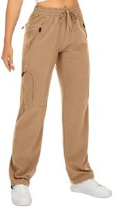 Womens Hiking Pants Quick Dry UPF 50 Lightweight Travel Golf Cargo Safari Pants Zipper Pockets,6608,Dark Khaki,S