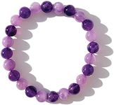 Joyfulmuze Stretch Bracelets, Natural Gemstones Amethyst, Citrine, Rose Quartz, Clear Crystal Quartz, Moomstone Peridot Teger Eyes, Handmade Gift for Women and Men (Amethyst Dark + Light)