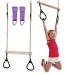 Wooden Trapeze Swing Bar for Kids - 18" Adjustable Height Monkey Bars Rings Swingset Accessories - Ninja Warrior Obstacle Course for Kids - Jungle Gym Accessories Playground Attachments