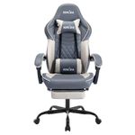 SUKIDA Grey Gaming Chair Massage - Gamer Chair Adult Gamers Choice Size Cool Big People, Fbric PC Video Game Ergonomic Gamingchair with Footrest, Racing Office Computer Reclining Comfortable Recliner