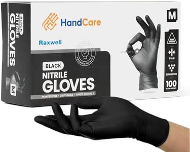 HandCare 6 Mil Black Nitrile Disposable Gloves, Powder-Free & Latex-Free for Cleaning, Food Prep & Tattoo (Medium - 100 cases)
