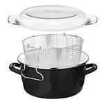 Premier Housewares 102102 5L Deep Fat Fryer Enamel Chip Pan Fryer Glass Lid Chip Fryer Deep Frying Pan Black Deep Fryers Fryer Basket Small Fryer 16x33x27